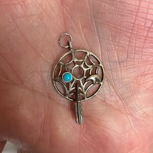Dreamcatcher Bear Turquoise Sterling Silver 925 Necklace Pendant